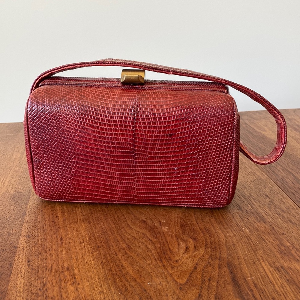 Vintage Antique Red Lizard Purse Small Satchel by “Revits”